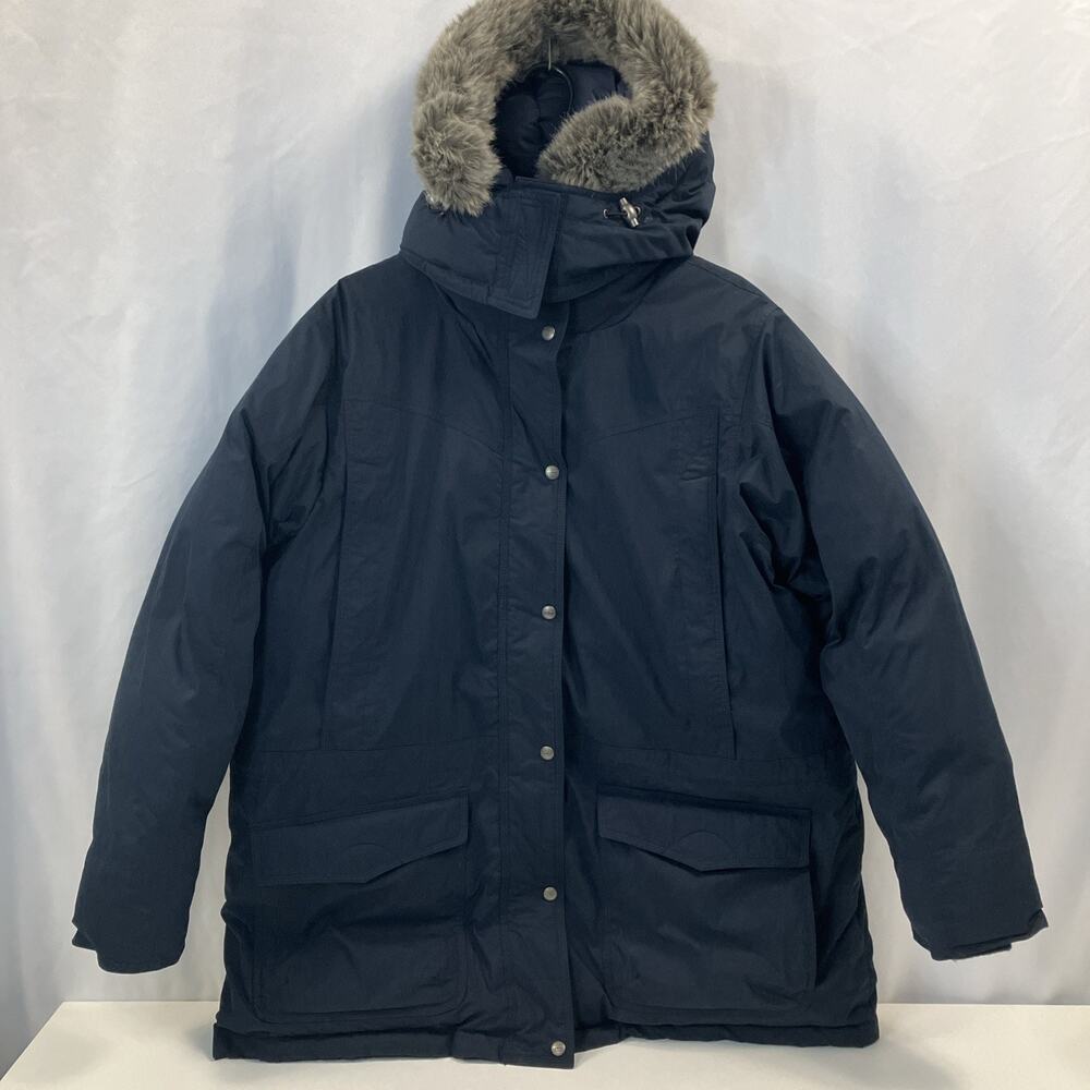 LL Bean Goose Down Parka Fur Hood Navy Blue Winter Coat Women's 1X Baxter